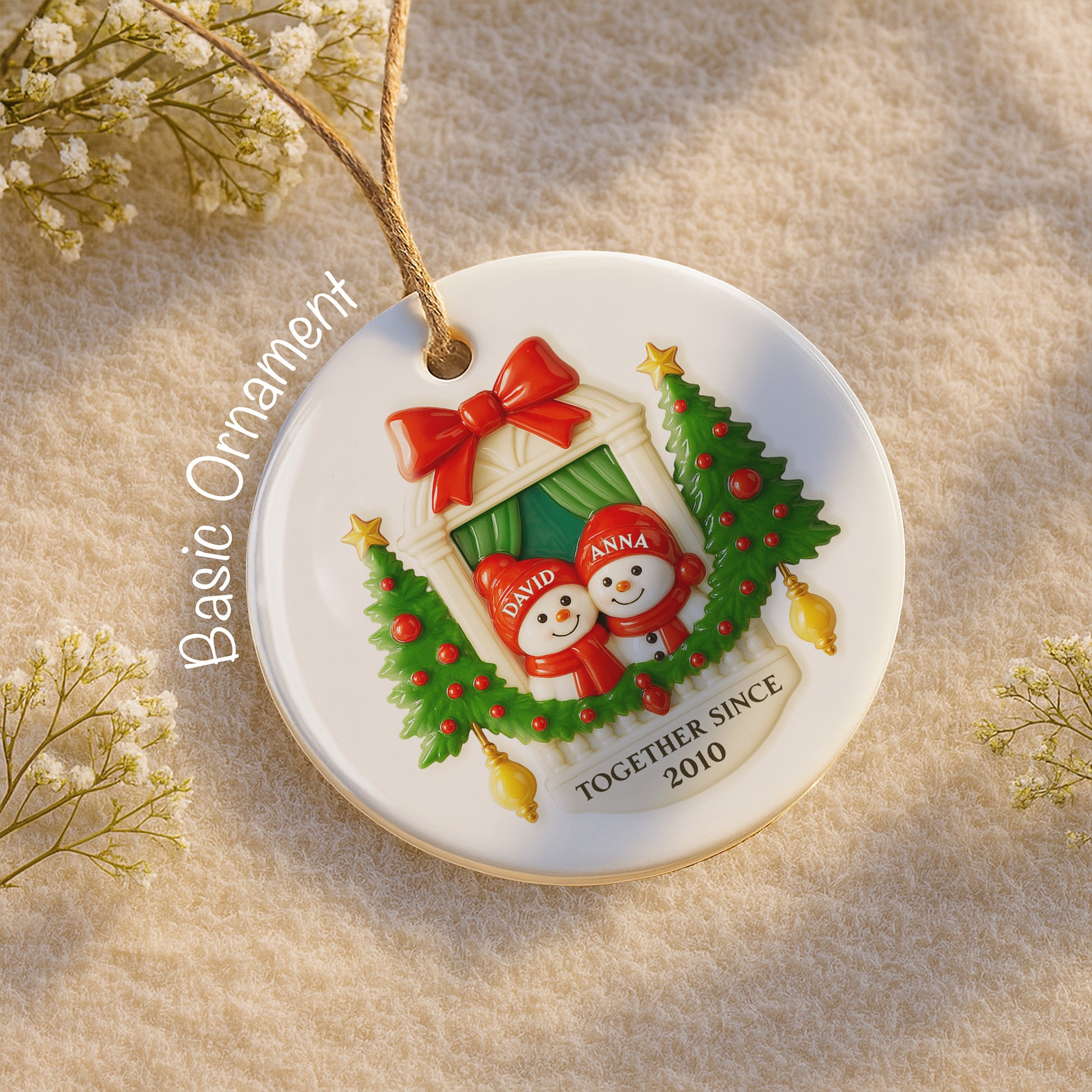 Together Since Snowmen Under Mistletoe Ornament