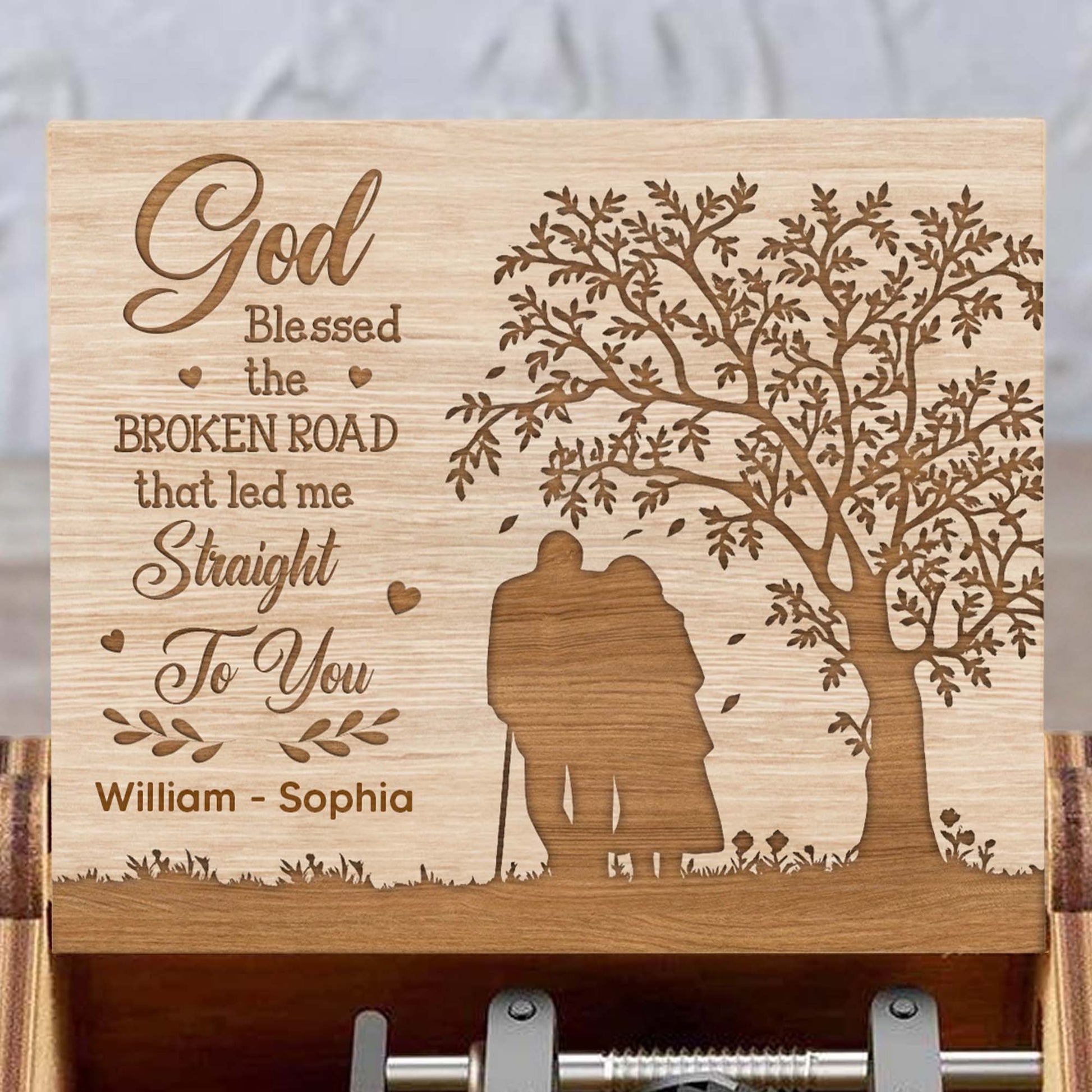 God Blessed The Broken Road, Tree And Couple Silhouette