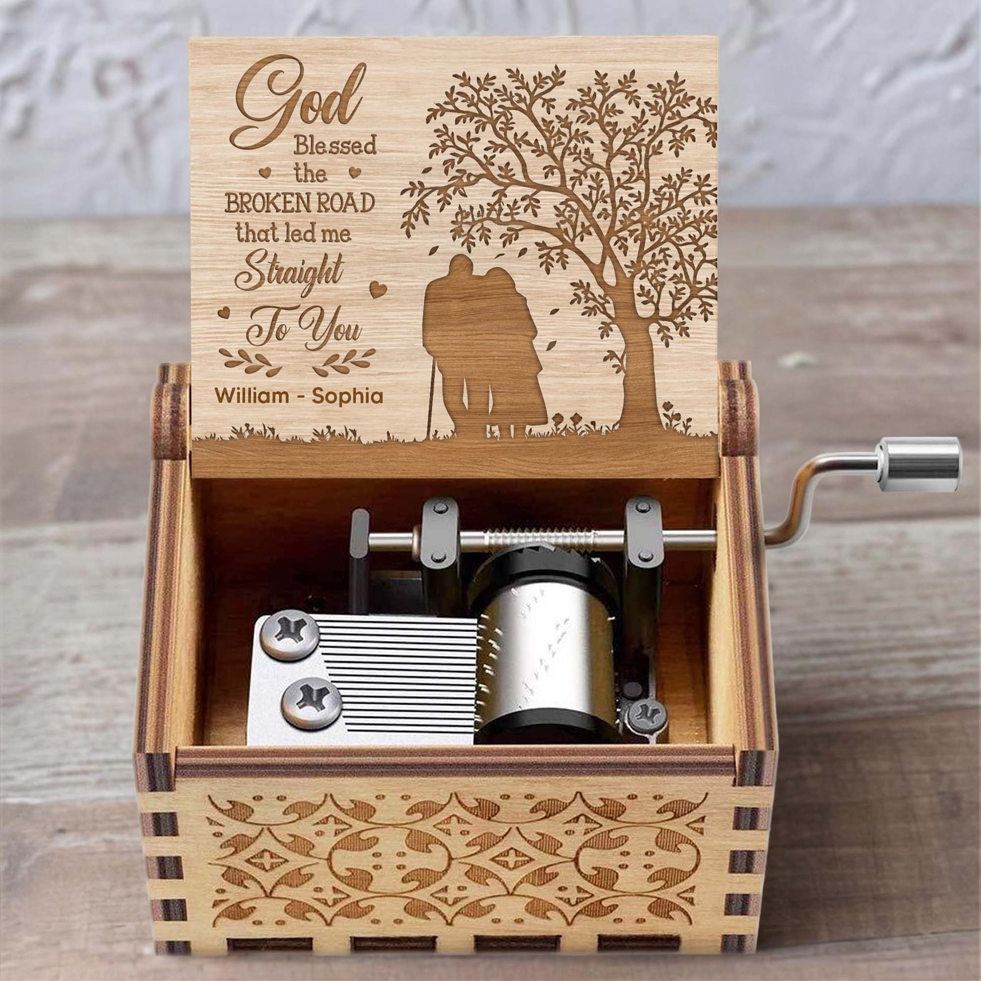 God Blessed The Broken Road, Tree And Couple Silhouette