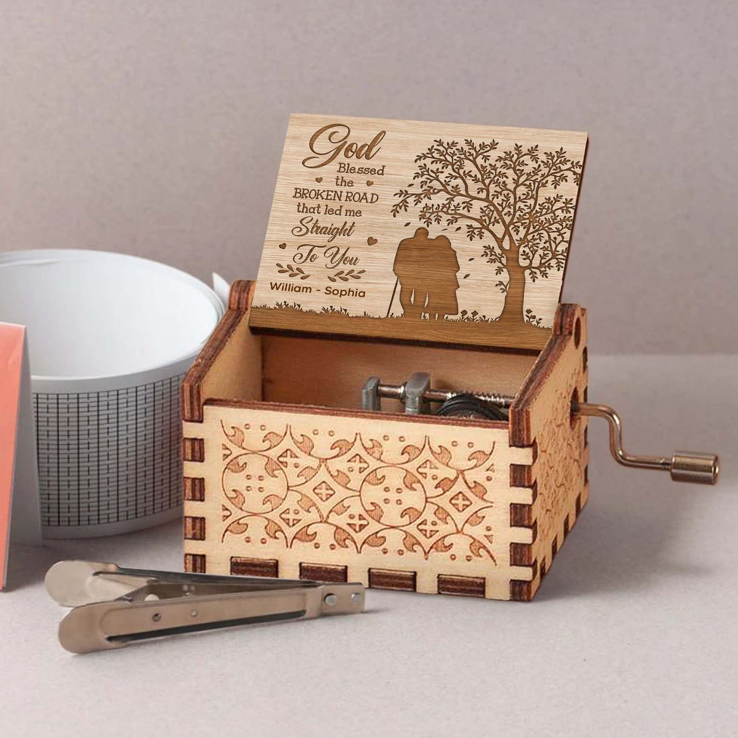 God Blessed The Broken Road, Tree And Couple Silhouette