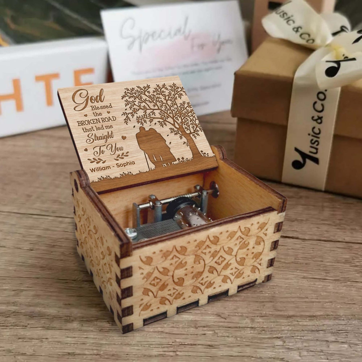 God Blessed The Broken Road, Tree And Couple Silhouette