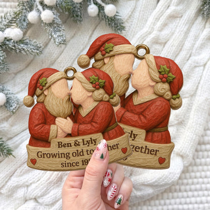 Growing Old Together, Santa Hats And Christmas Outfit - Personalized Custom Wood Ornament, Custom Shaped - CPL654_WDO
