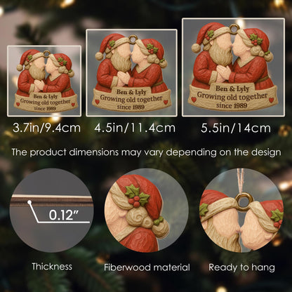 Growing Old Together, Santa Hats And Christmas Outfit - Personalized Custom Wood Ornament, Custom Shaped - CPL654_WDO