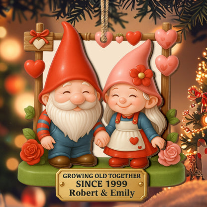 Growing Old Together, Garden Gnomes With Hearts And Roses