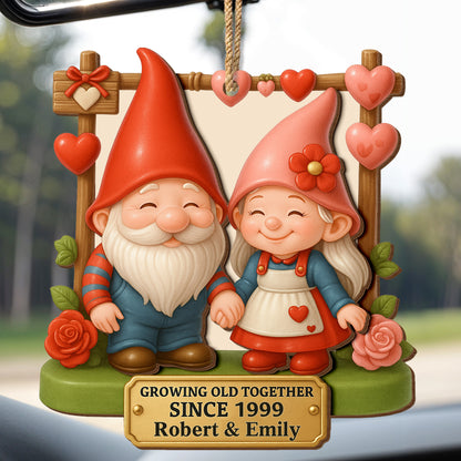 Growing Old Together, Garden Gnomes With Hearts And Roses