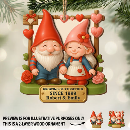 Growing Old Together, Garden Gnomes With Hearts And Roses