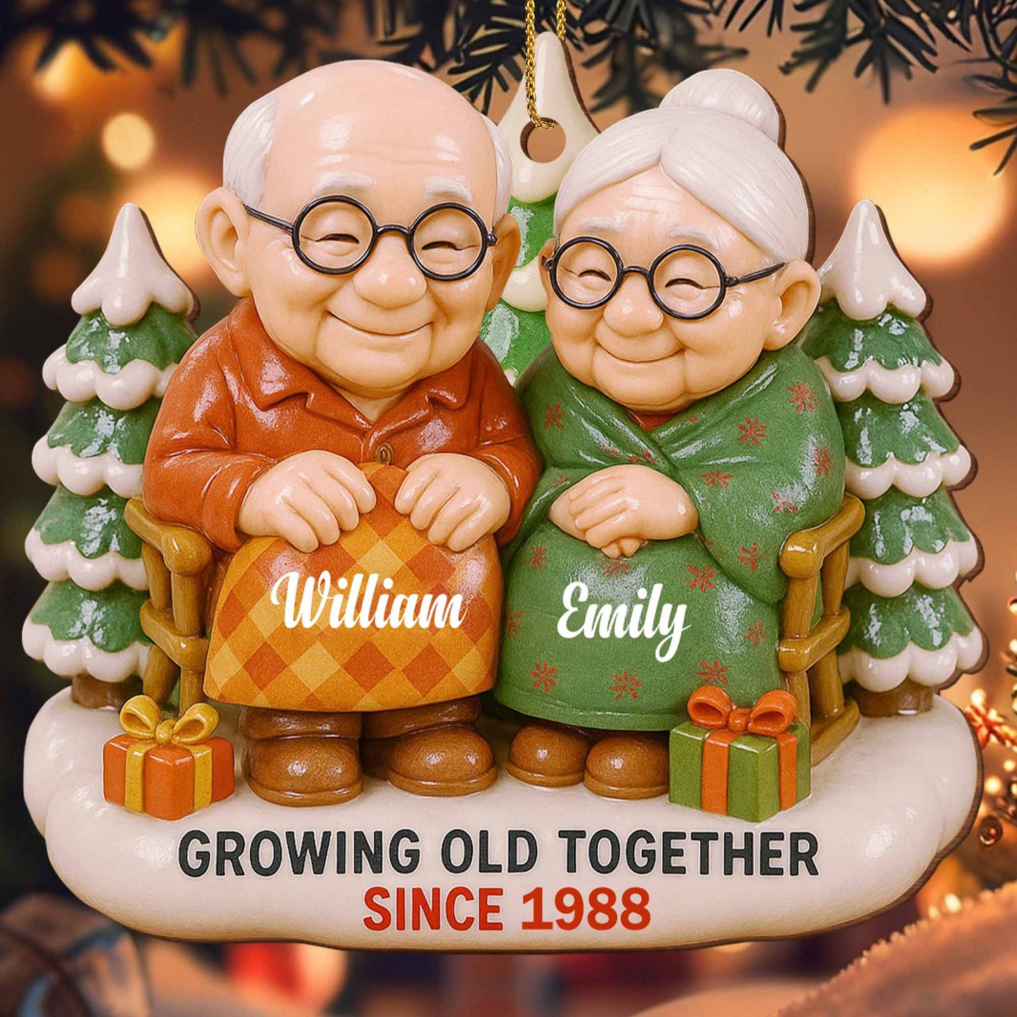Growing Old Together, Elderly Couple With Christmas Tree