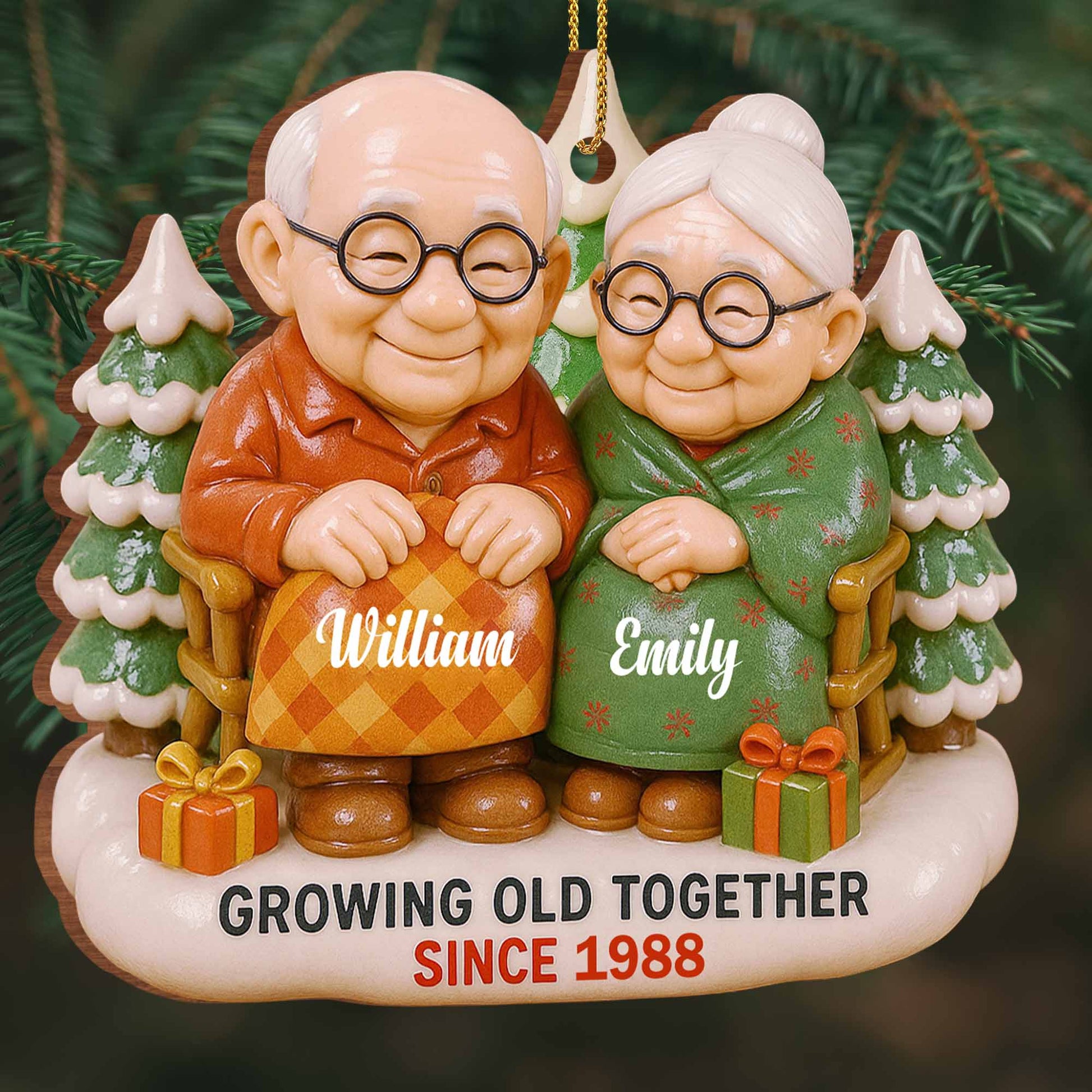 Growing Old Together, Elderly Couple With Christmas Tree