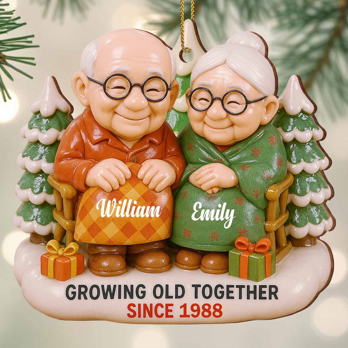 Growing Old Together, Elderly Couple With Christmas Tree
