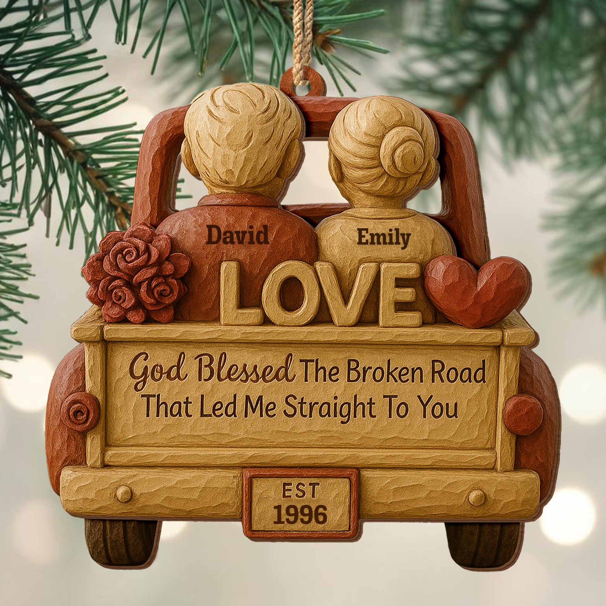 God Blessed The Broken Road, Car, Couple, Heart Ornament