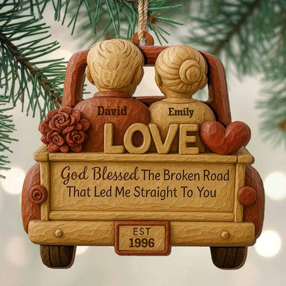God Blessed The Broken Road, Car, Couple, Heart Ornament