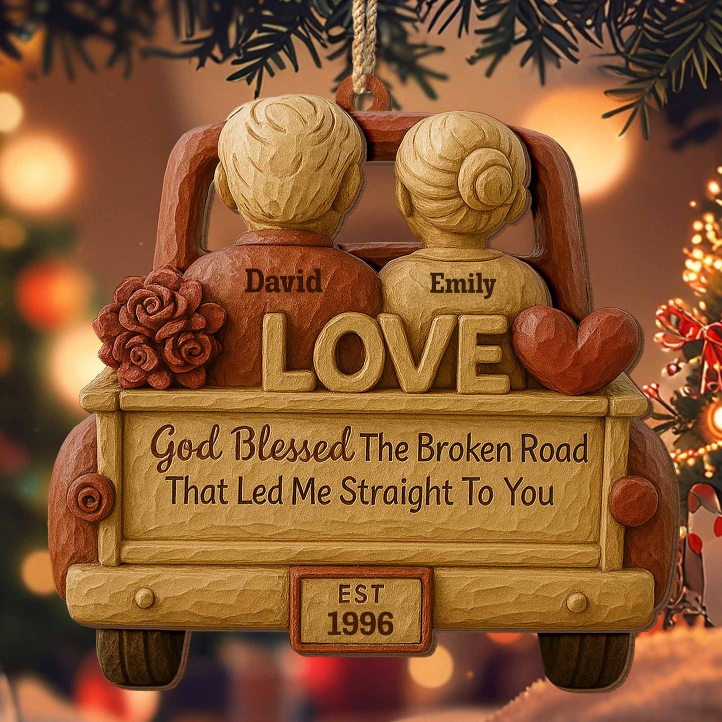 God Blessed The Broken Road, Car, Couple, Heart Ornament