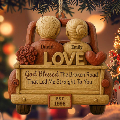 God Blessed The Broken Road, Car, Couple, Heart Ornament