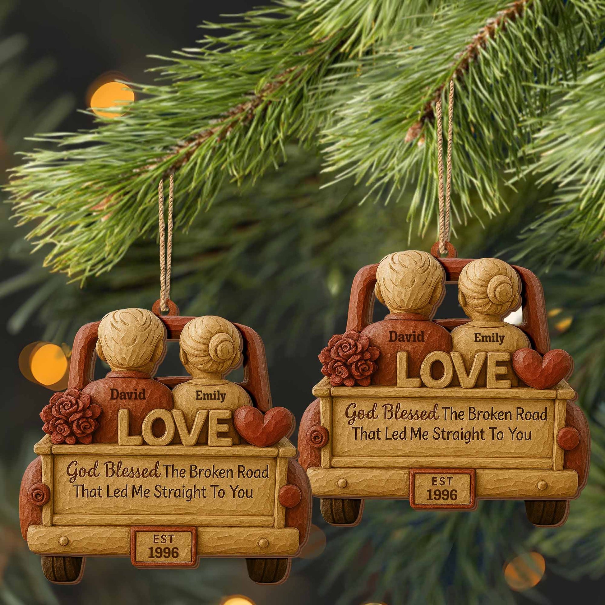 God Blessed The Broken Road, Car, Couple, Heart Ornament