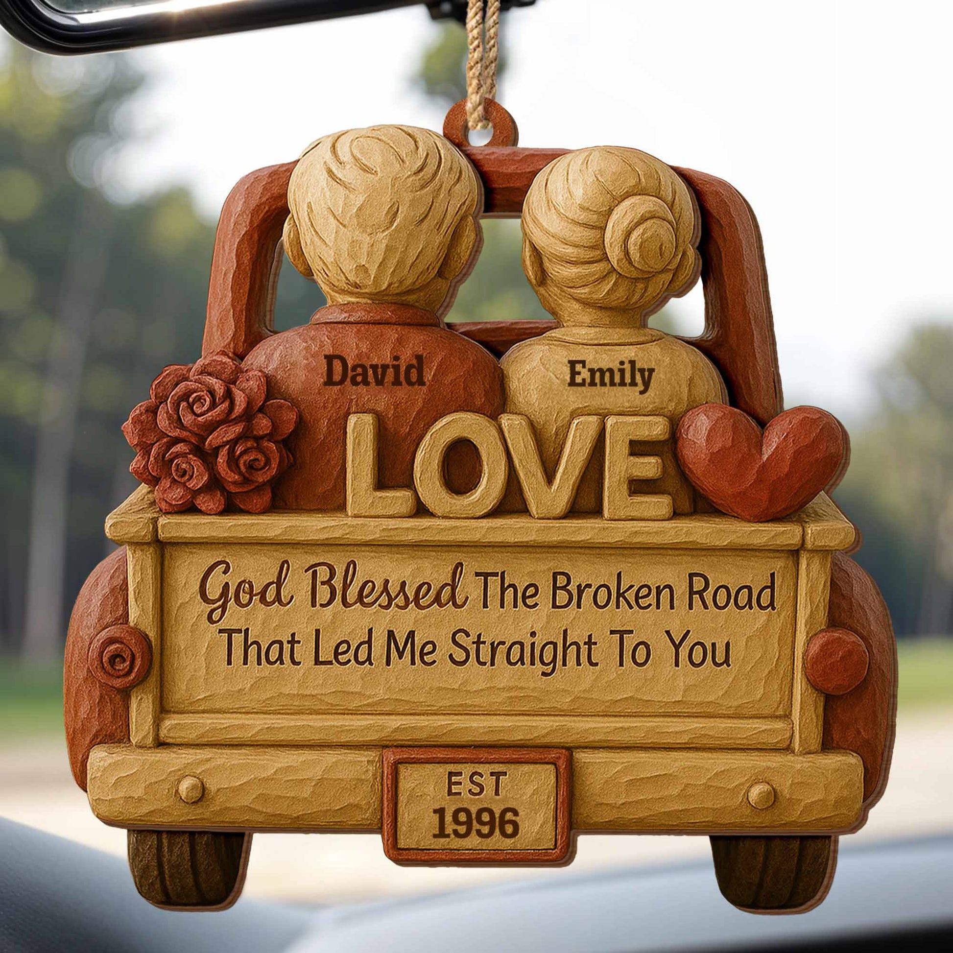 God Blessed The Broken Road, Car, Couple, Heart Ornament