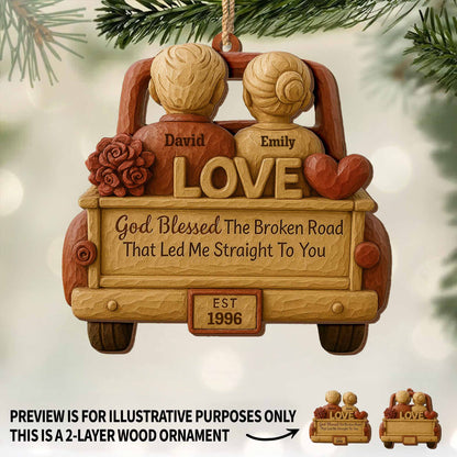 God Blessed The Broken Road, Car, Couple, Heart Ornament