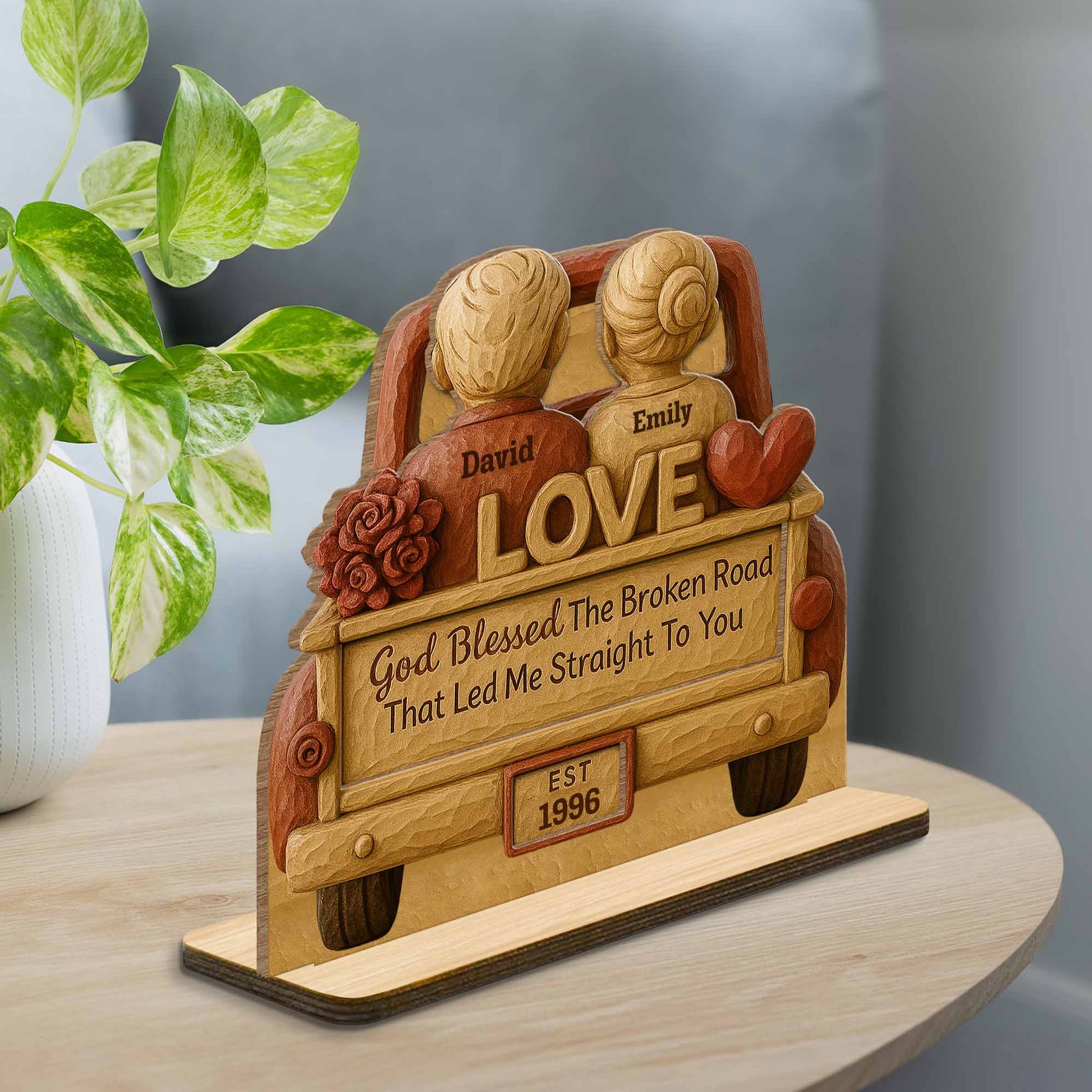 God Blessed The Broken Road Wooden Truck Decor