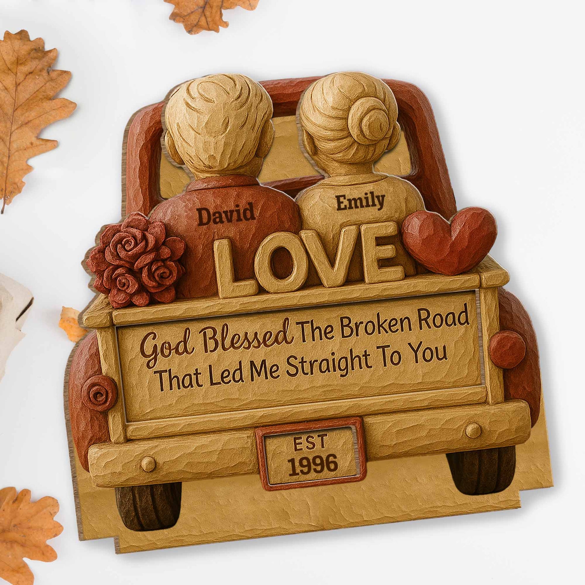 God Blessed The Broken Road Wooden Truck Decor