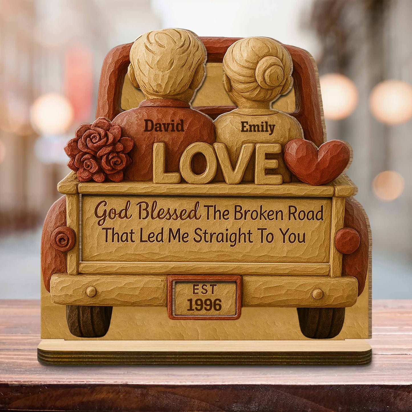 God Blessed The Broken Road Wooden Truck Decor