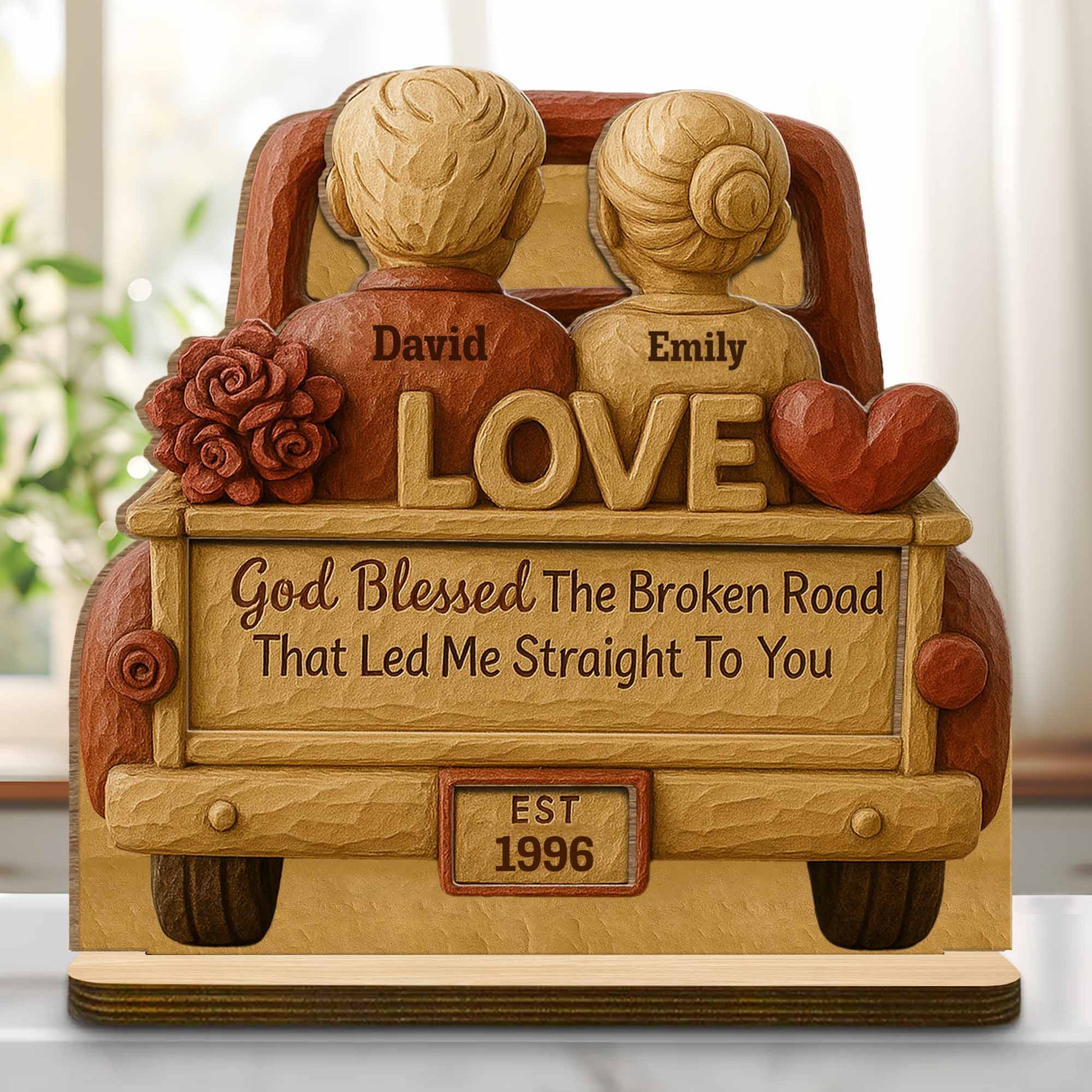 God Blessed The Broken Road Wooden Truck Decor