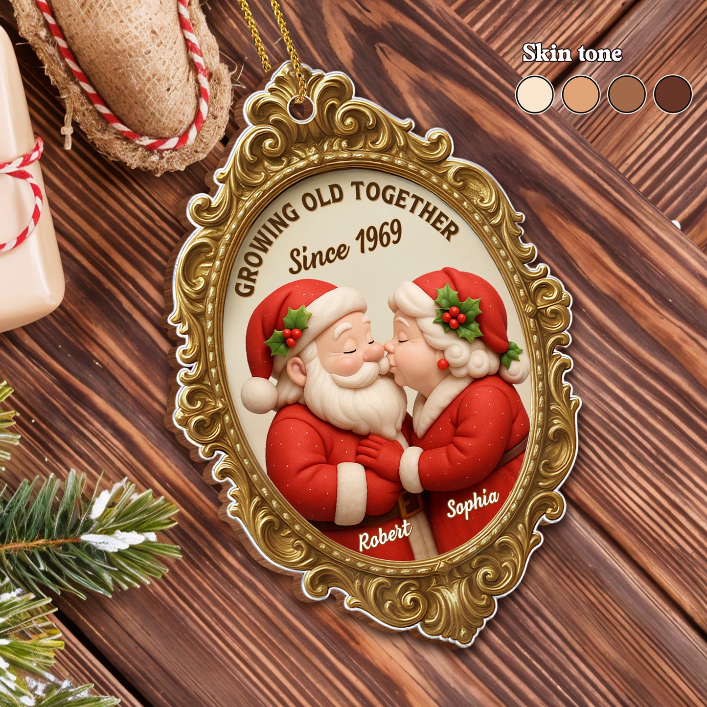 Growing Old Together Since Santa Couple Ornament - Personalized Custom Wood Ornament, Custom Shaped - CPL673_WDO