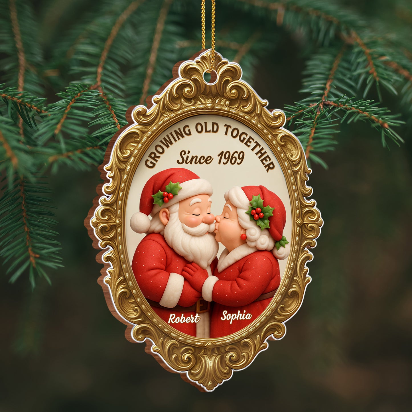 Growing Old Together Since Santa Couple Ornament - Personalized Custom Wood Ornament, Custom Shaped - CPL673_WDO