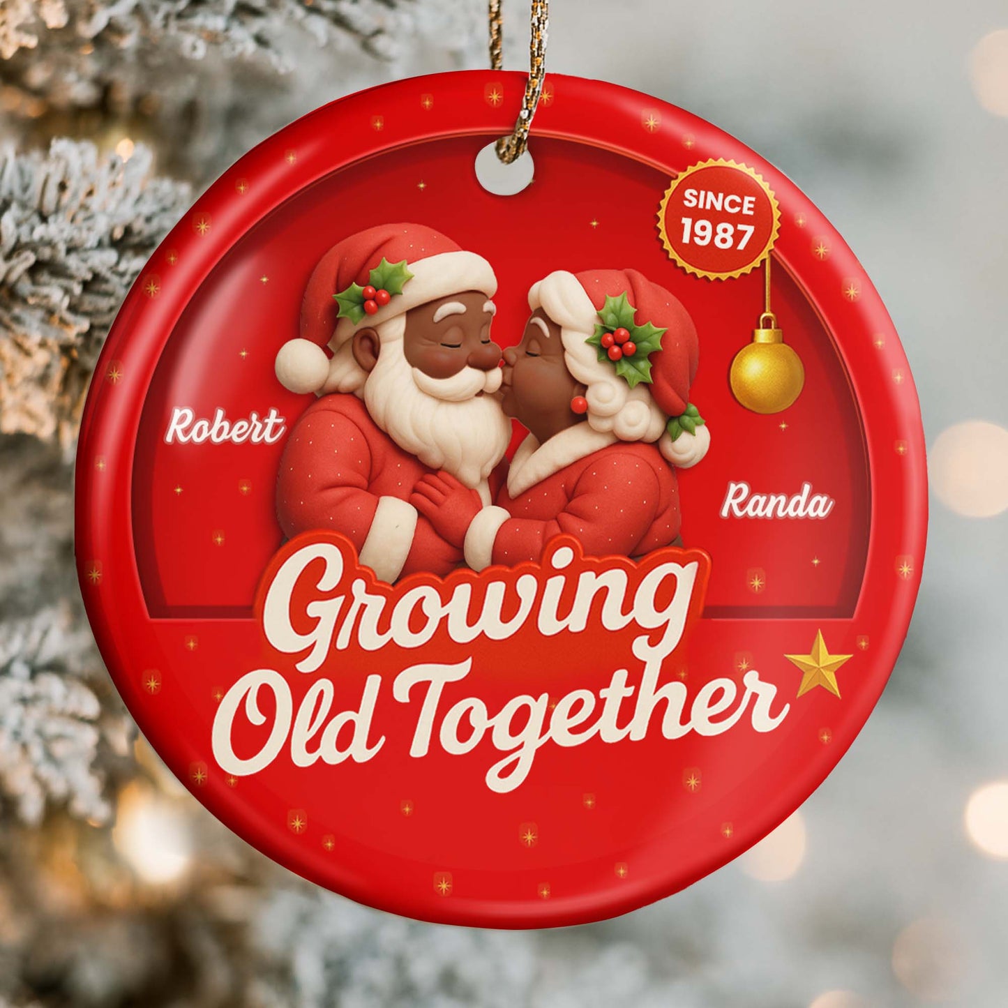 Growing Old Together With Santa Claus And Christmas Holly
