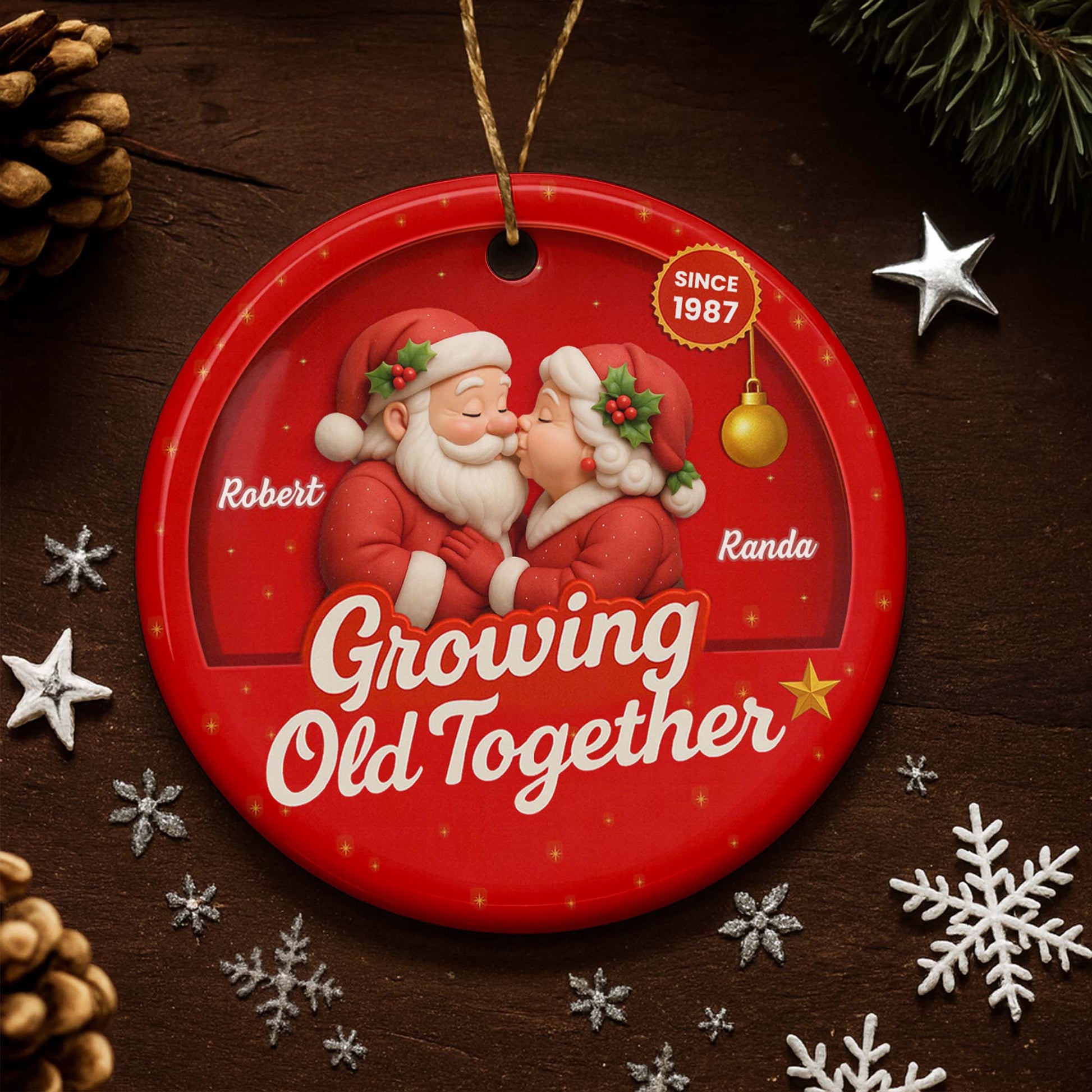 Growing Old Together With Santa Claus And Christmas Holly