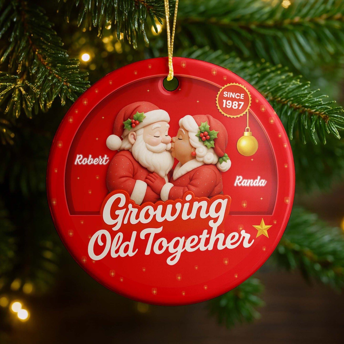 Growing Old Together With Santa Claus And Christmas Holly
