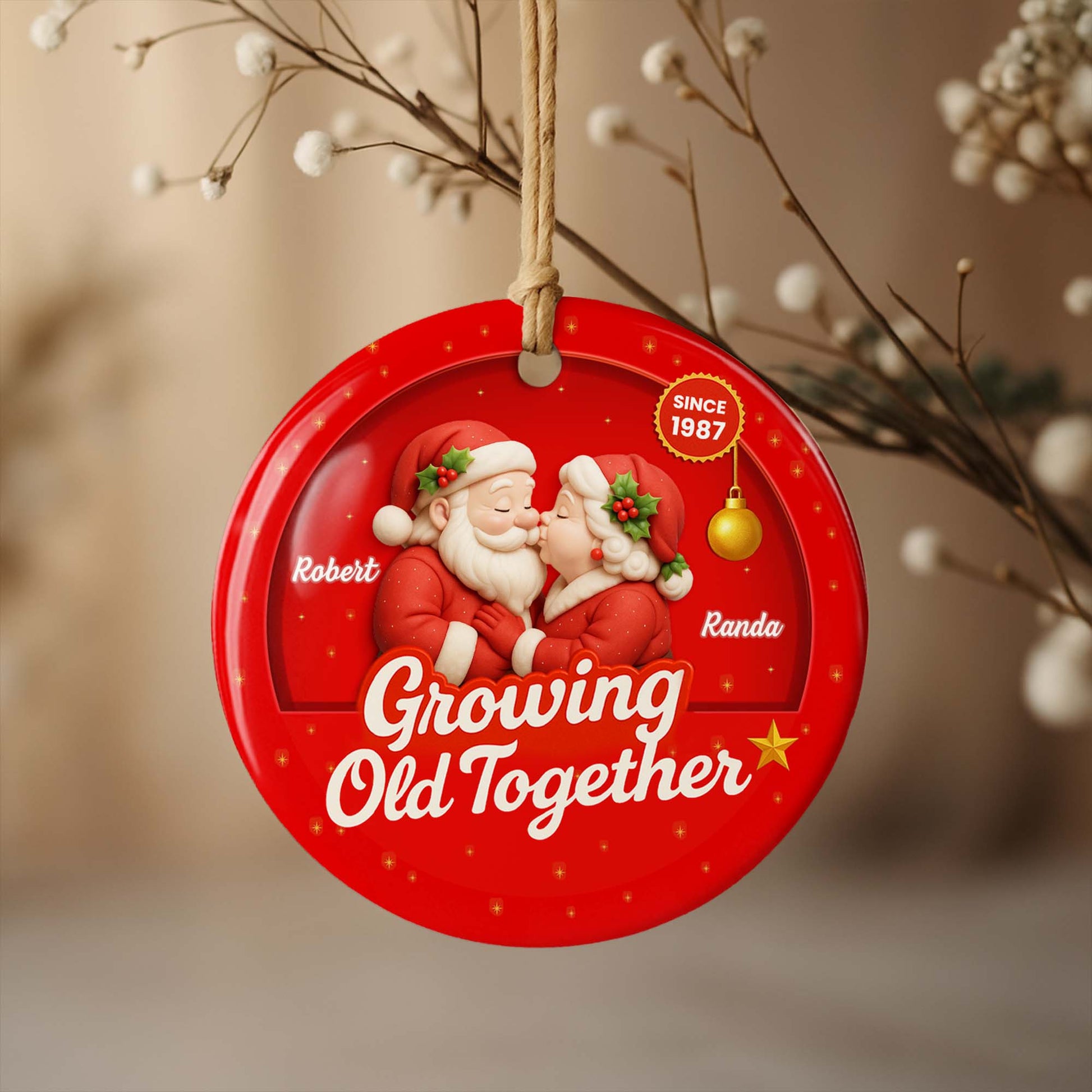 Growing Old Together With Santa Claus And Christmas Holly