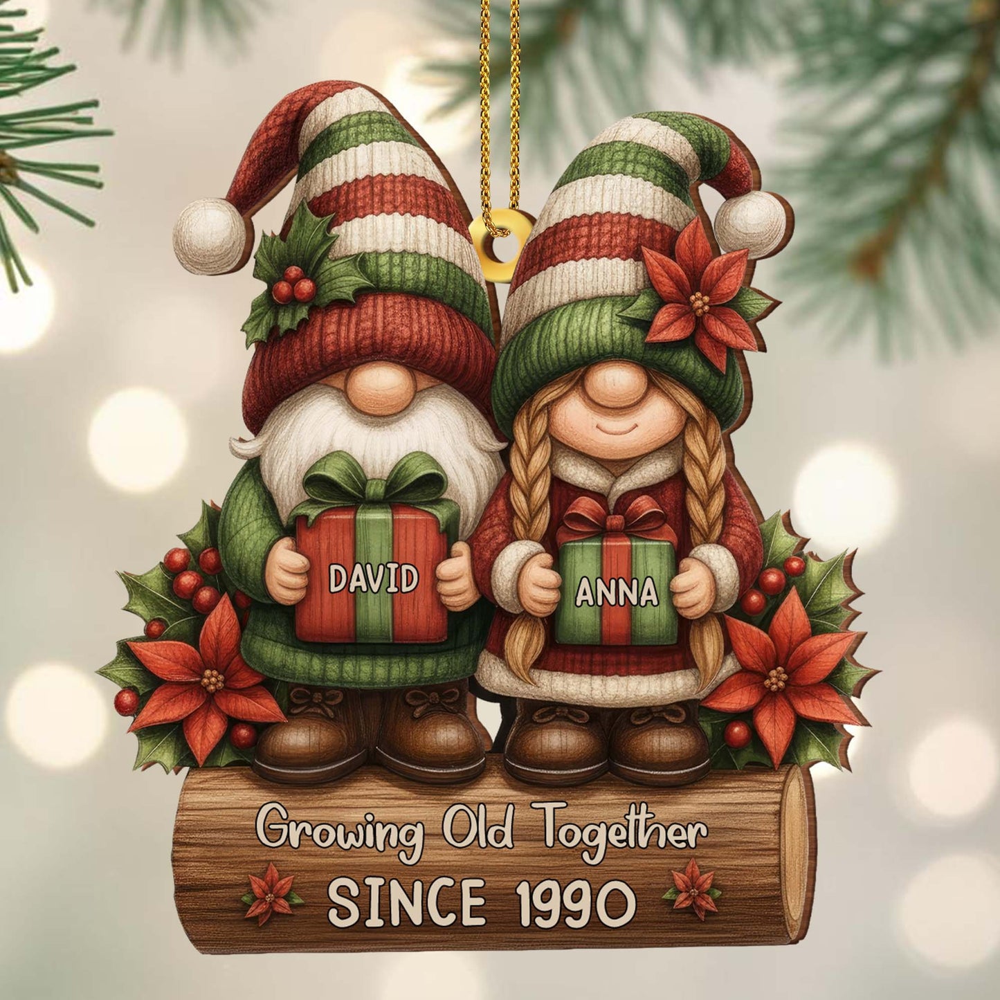 Growing Old Together Gnomes With Poinsettia