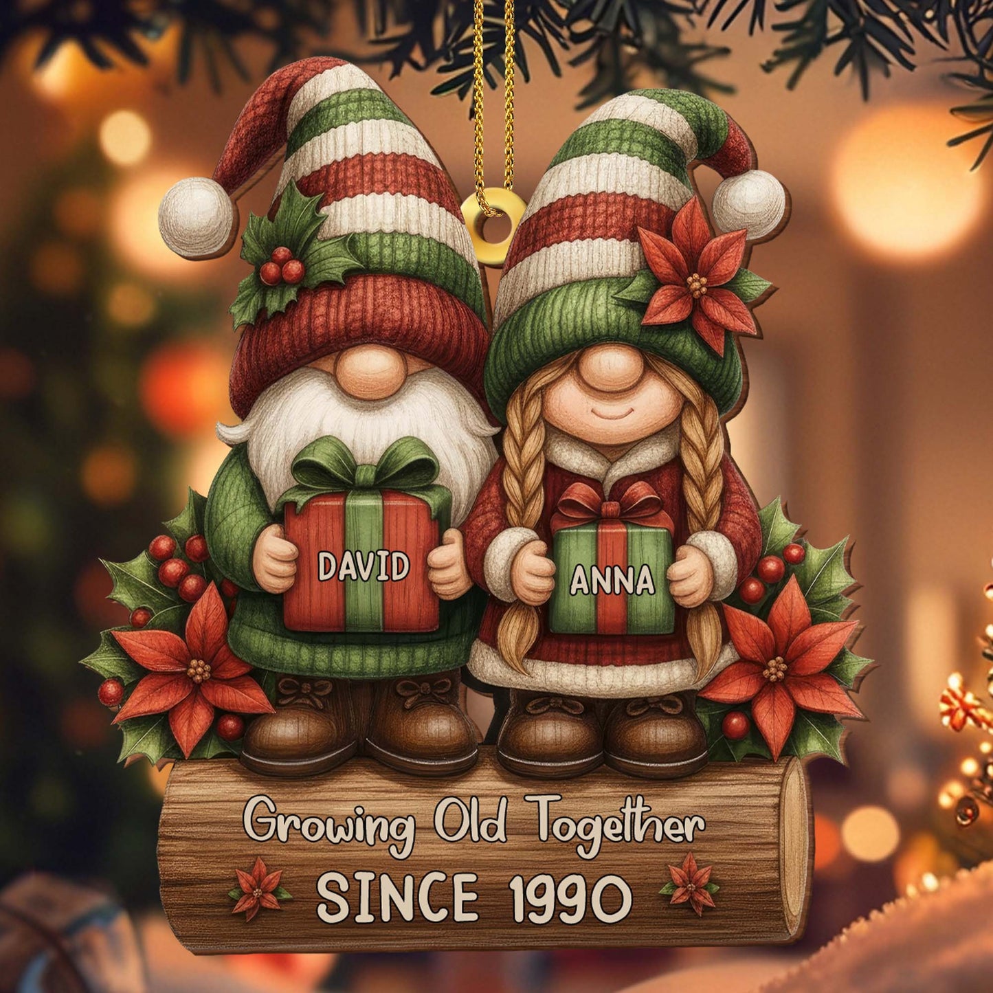 Growing Old Together Gnomes With Poinsettia