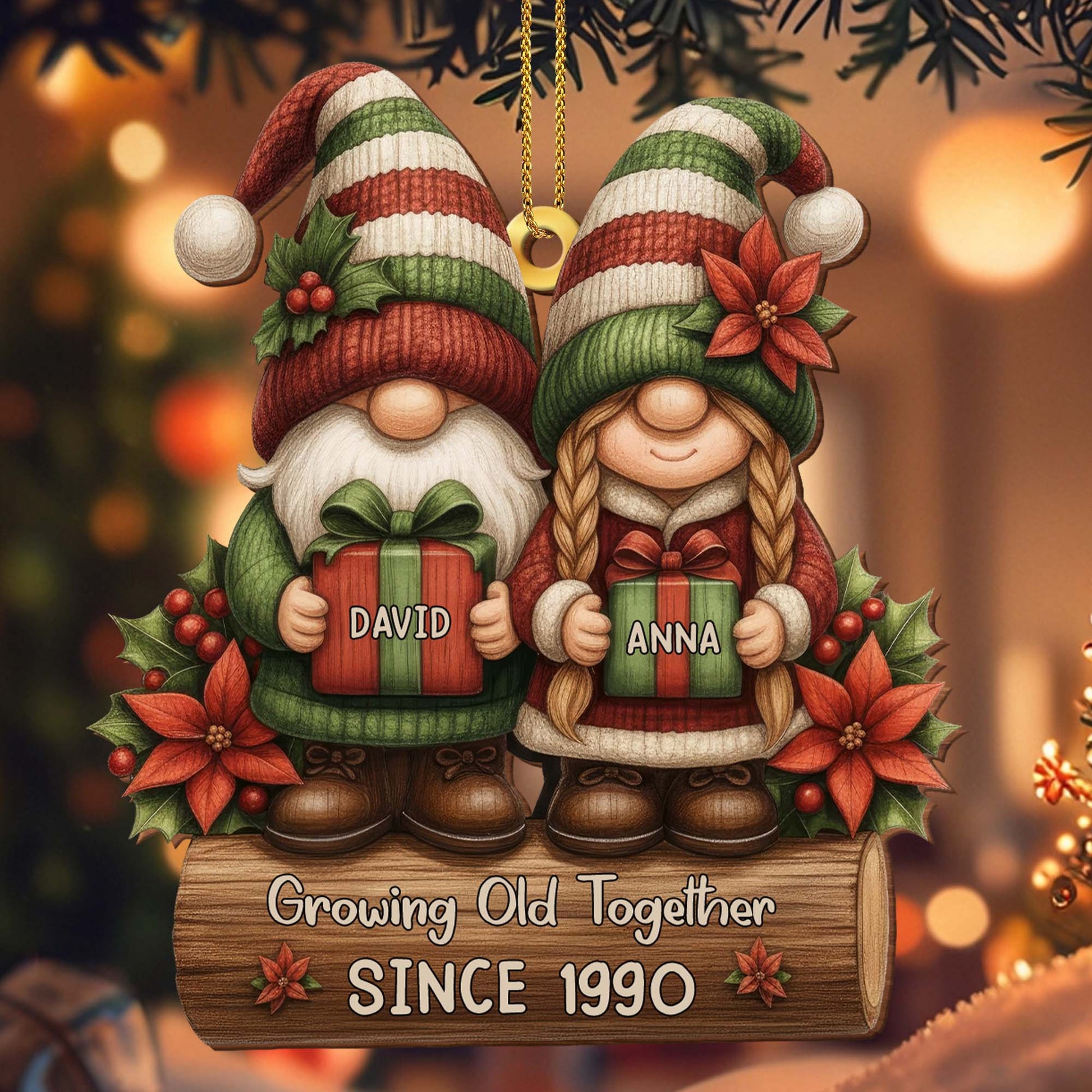 Growing Old Together Gnomes With Poinsettia