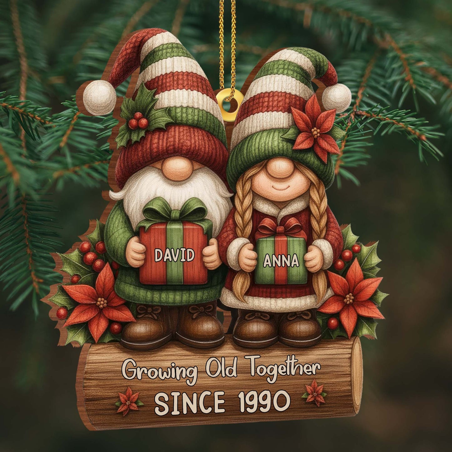Growing Old Together Gnomes With Poinsettia