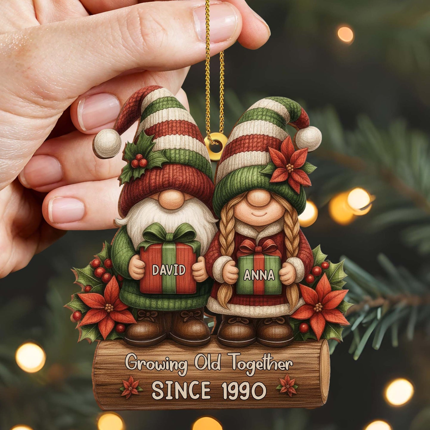 Growing Old Together Gnomes With Poinsettia