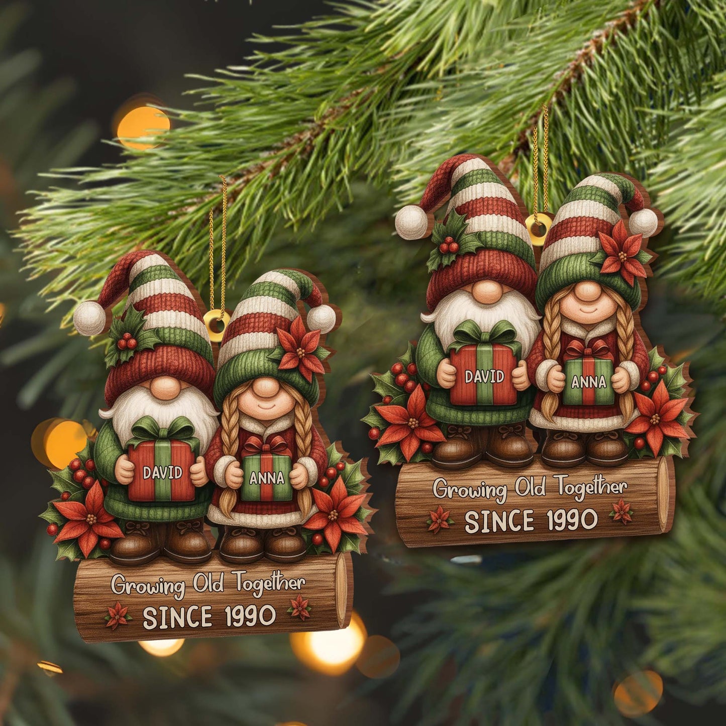 Growing Old Together Gnomes With Poinsettia