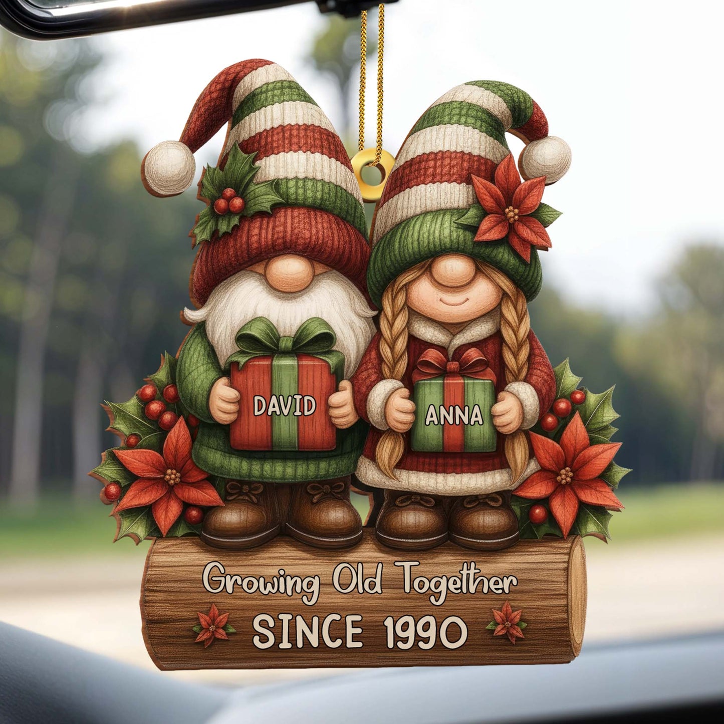 Growing Old Together Gnomes With Poinsettia