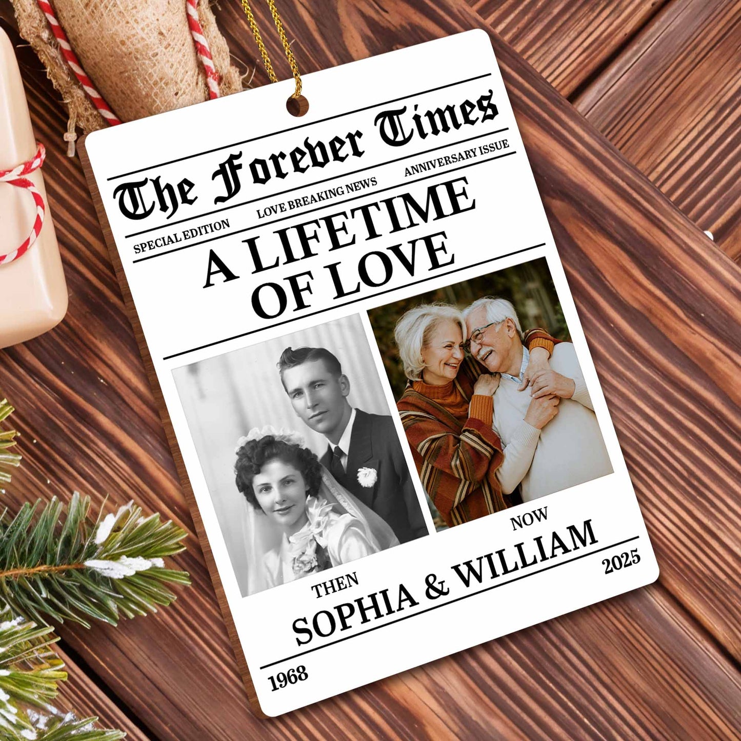 A Lifetime Of Love With Special Edition Newspaper - Personalized Custom Wood Ornament, Custom Shaped - CPL676_WDO