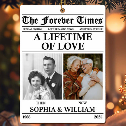 A Lifetime Of Love With Special Edition Newspaper - Personalized Custom Wood Ornament, Custom Shaped - CPL676_WDO