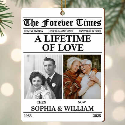 A Lifetime Of Love With Special Edition Newspaper - Personalized Custom Wood Ornament, Custom Shaped - CPL676_WDO