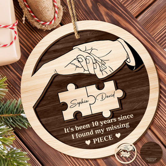 Found My Missing Piece, Hands And Puzzle Design - Personalized Double Layer Wood Ornament - CPL680_DWO