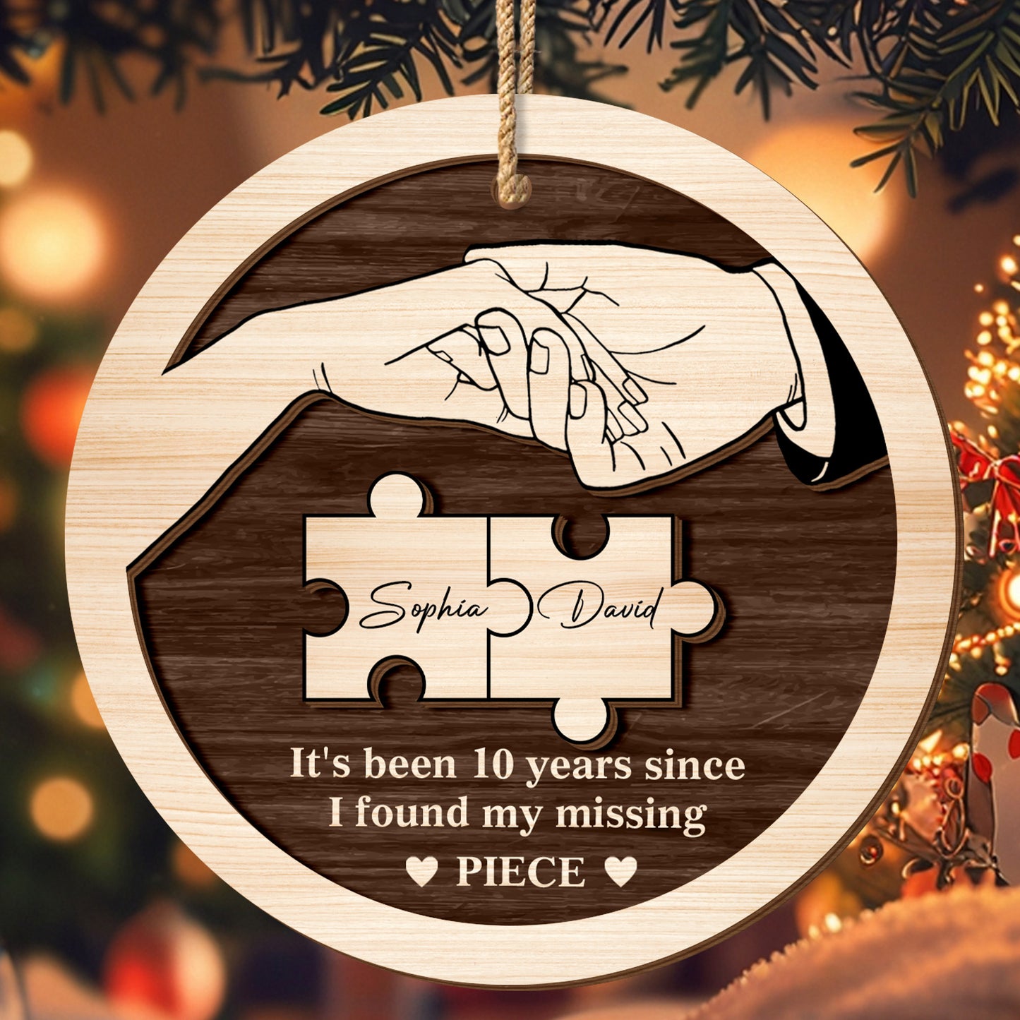 Found My Missing Piece, Hands And Puzzle Design - Personalized Double Layer Wood Ornament - CPL680_DWO