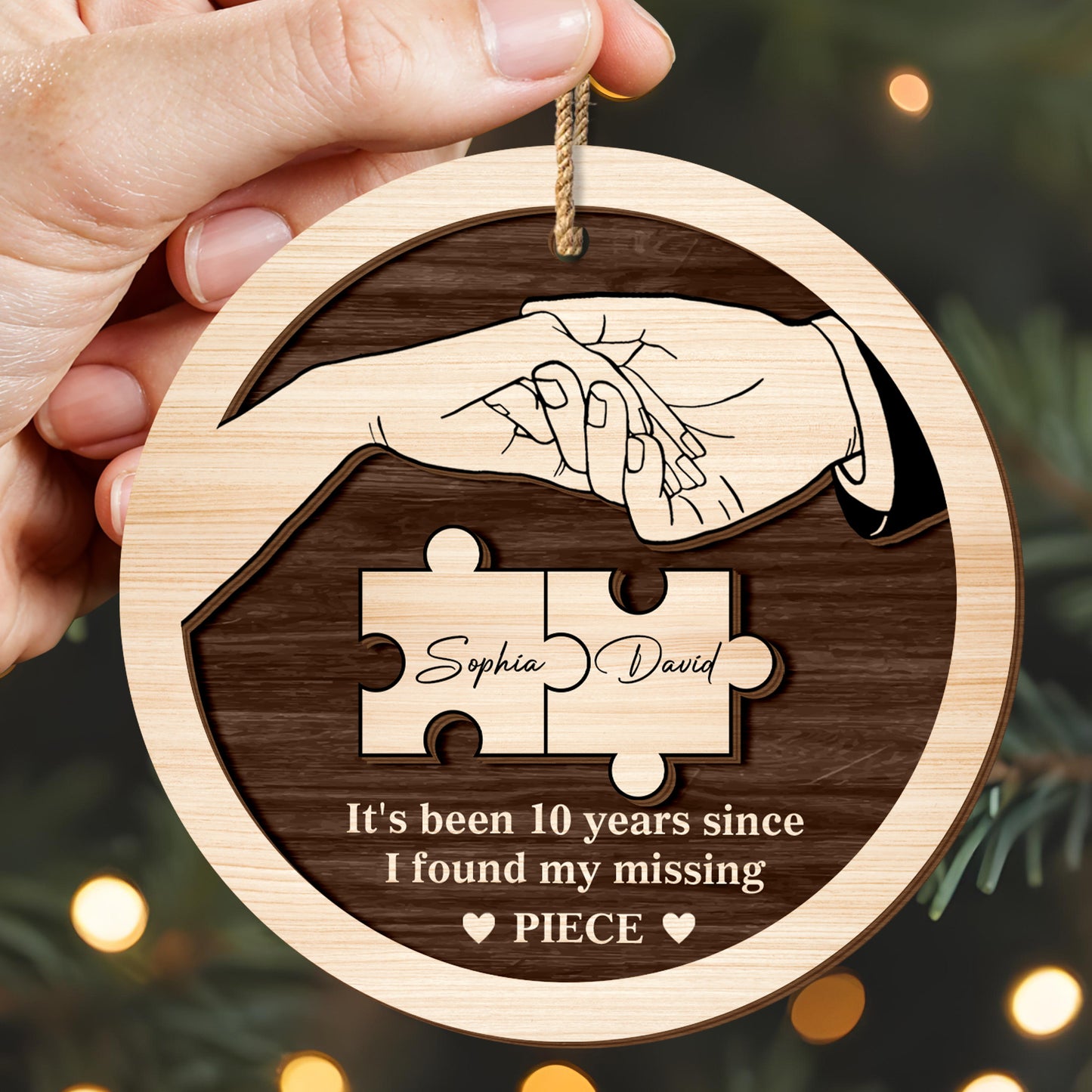 Found My Missing Piece, Hands And Puzzle Design - Personalized Double Layer Wood Ornament - CPL680_DWO