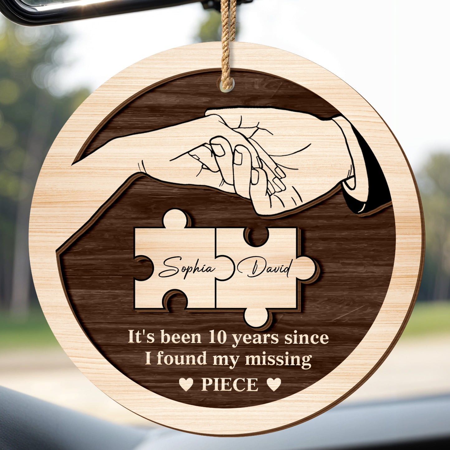 Found My Missing Piece, Hands And Puzzle Design - Personalized Double Layer Wood Ornament - CPL680_DWO