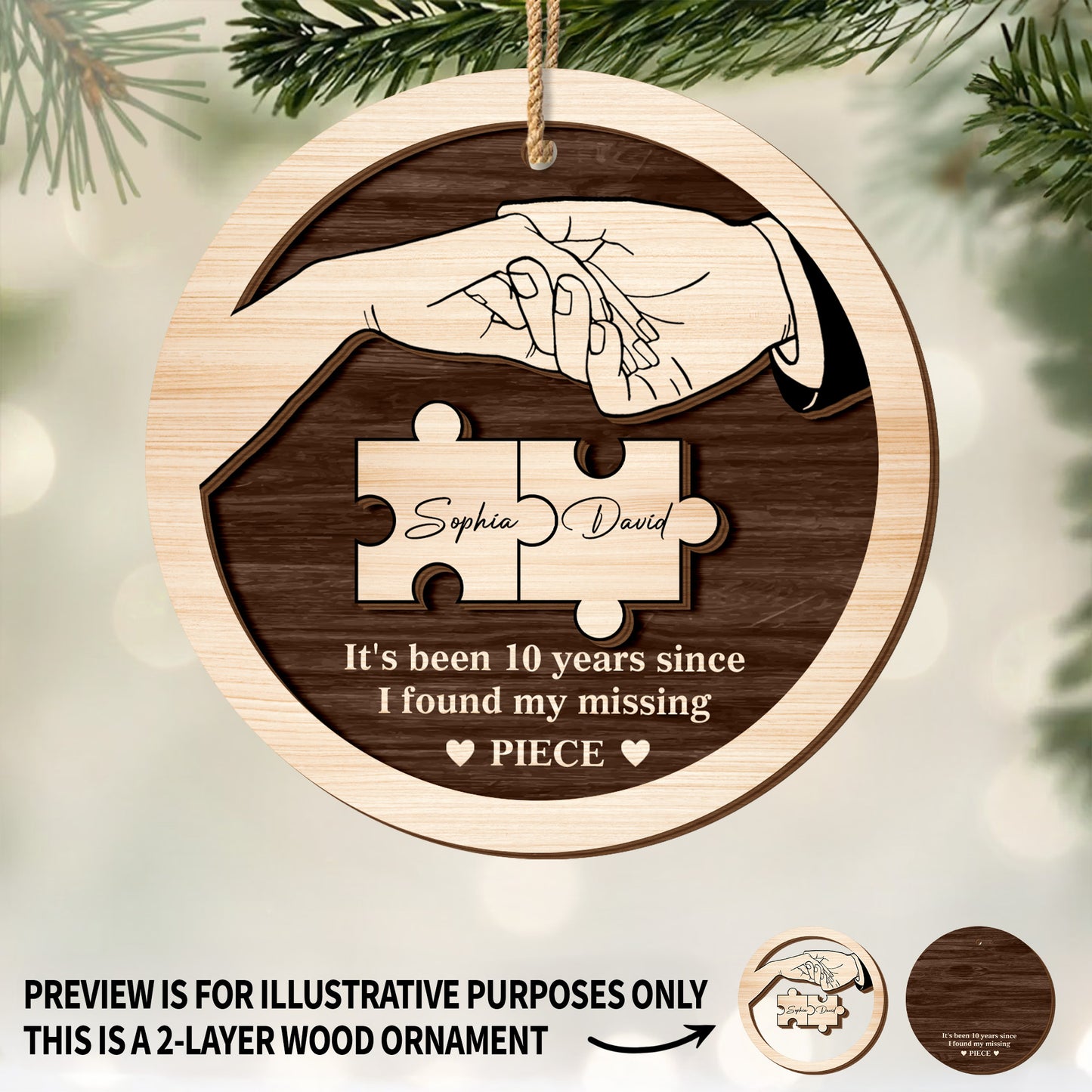 Found My Missing Piece, Hands And Puzzle Design - Personalized Double Layer Wood Ornament - CPL680_DWO