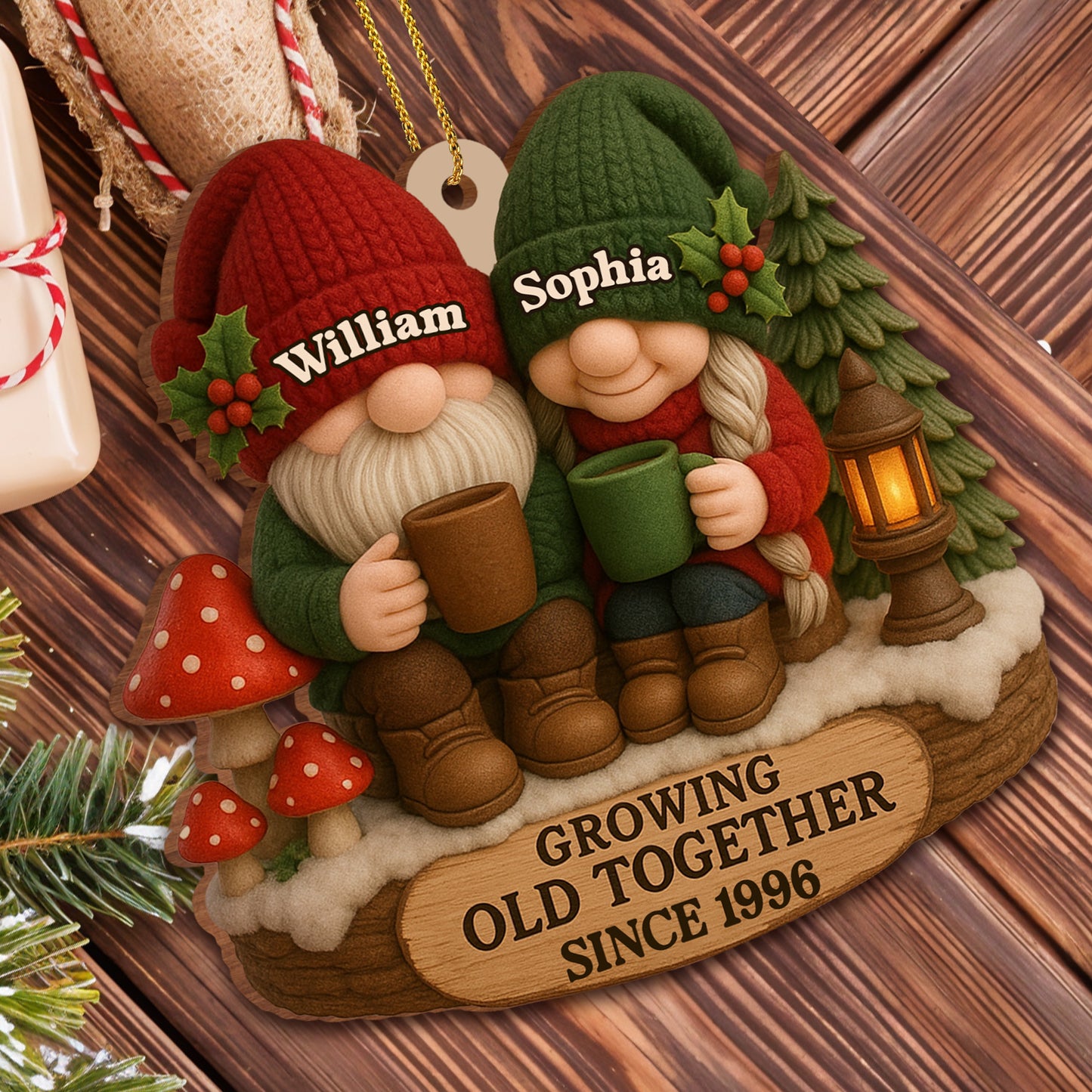 Growing Old Together Gnome Couple Ornament