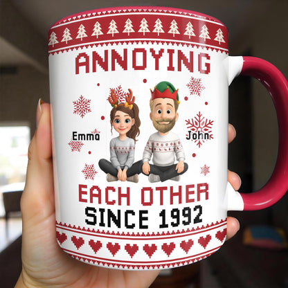 Annoying Each Other Since 1989, Christmas Elves and Snowflakes Mug