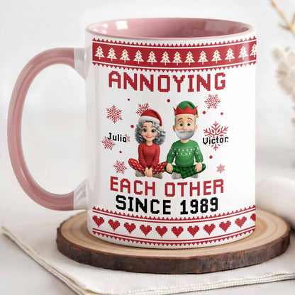 Annoying Each Other Since 1989, Christmas Elves and Snowflakes Mug