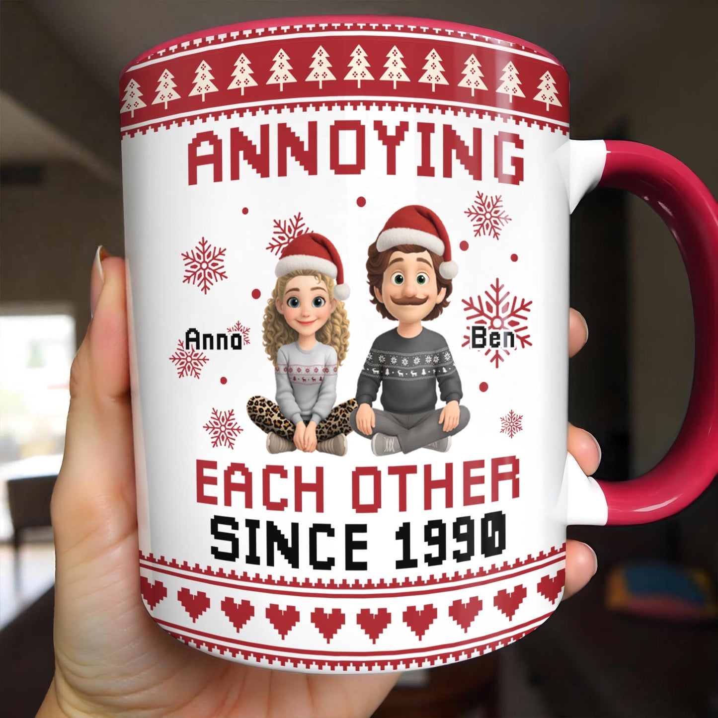 Annoying Each Other Since 1989, Christmas Elves and Snowflakes Mug