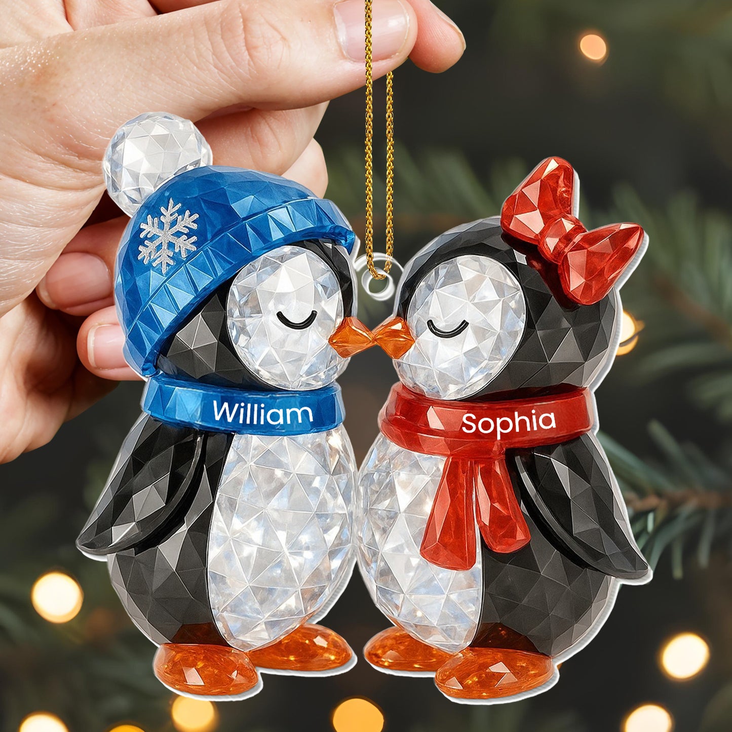 Customizable Penguin Couple Ornament With Scarves And Hats